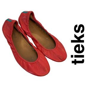 Tieks Poppy Coral Leather Ballet Flats Round Toe Size 8